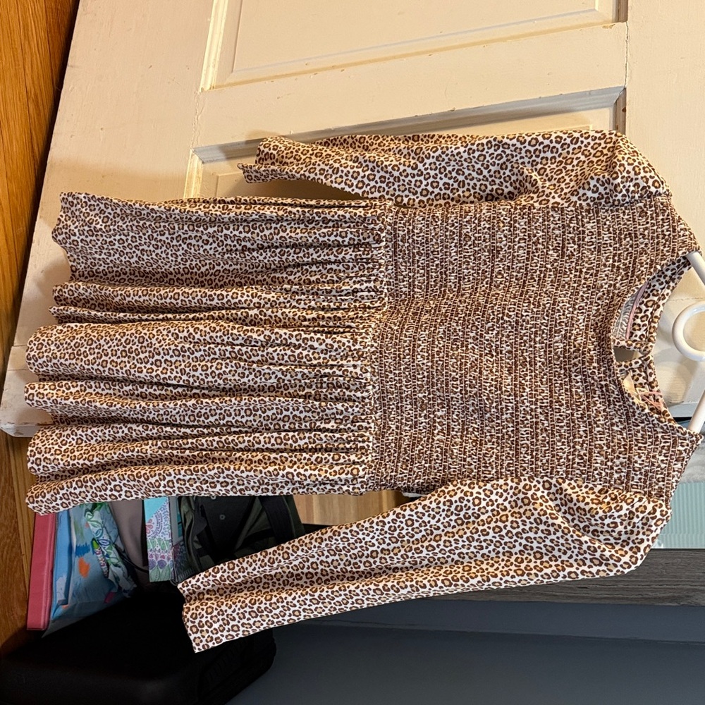 Leopard Print Long Sleeve smocked girls dress